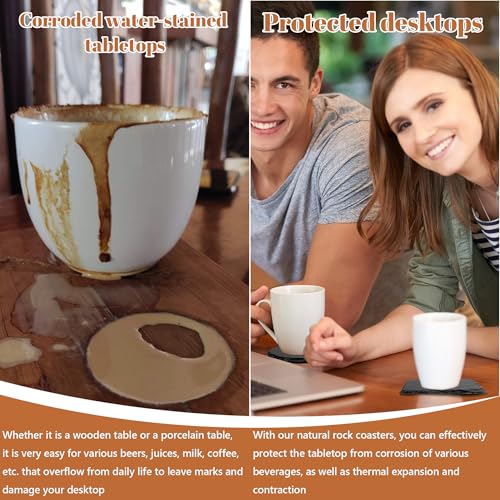 jxgzyy 60 Pcs Slate Coasters for Drinks Engraved Square Slate Coaster Natural Stone Coasters Bulk Rustic Rock Cup Coaster Anti-Scratch Backing for Bar Kitchen Home Apartment Gifts DIY - Image 4