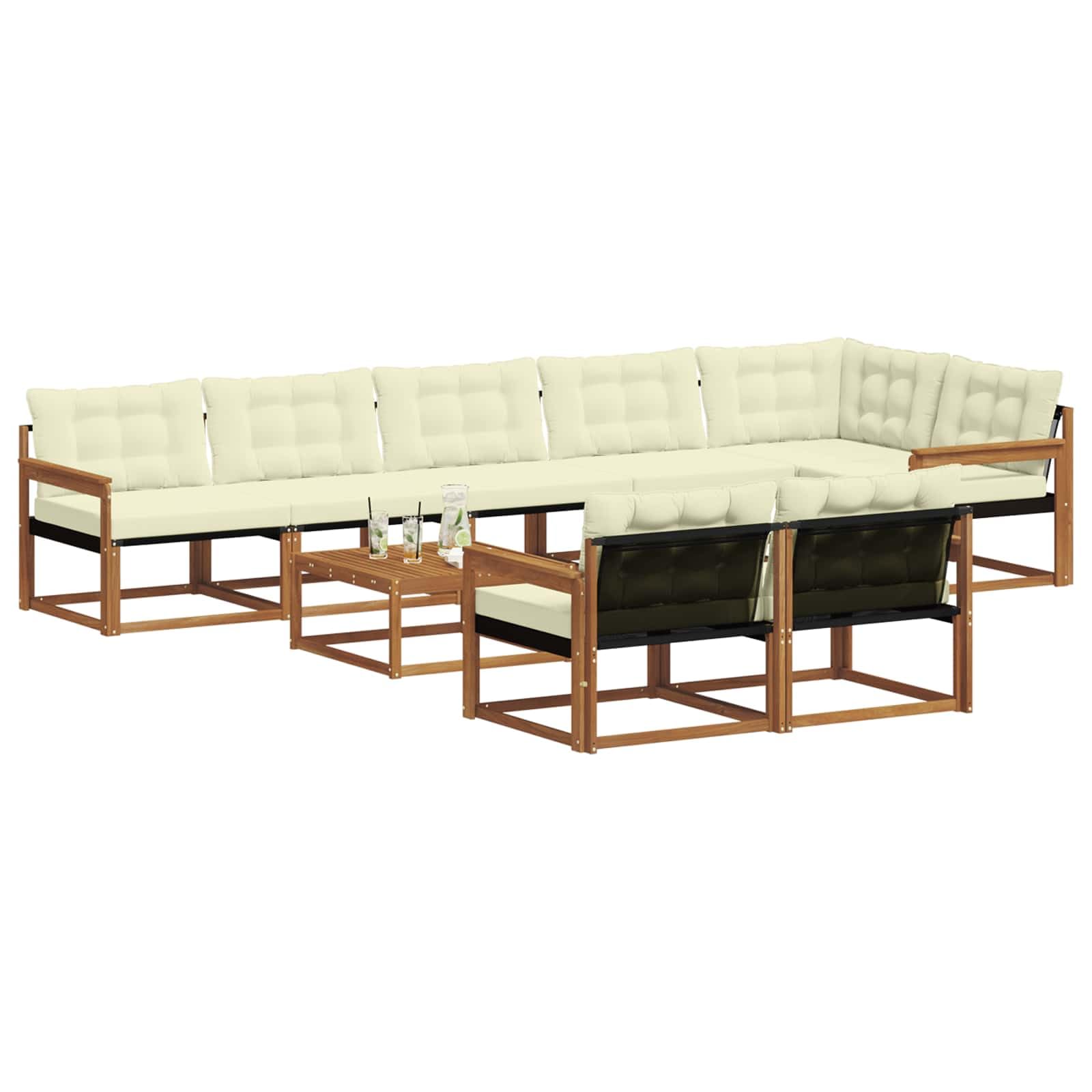 Gartengarnitur 9-teilig mit Kissen aus massivem Akazienholz wetterfestes Outdoor-Set für Terrasse, Balkon und Garten, inklusive Tisch, Sofas, Sitzkissen und Armlehnen