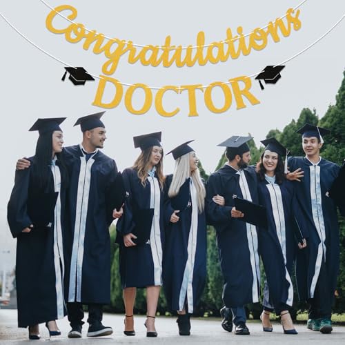 Congratulations Doctor Banner - PhD Graduation Decorations, Congrats PhD Bunting Sign, PhD Doctorate Graduation Decorations Gold Glitter by Yochamc - Used condition - Image 5