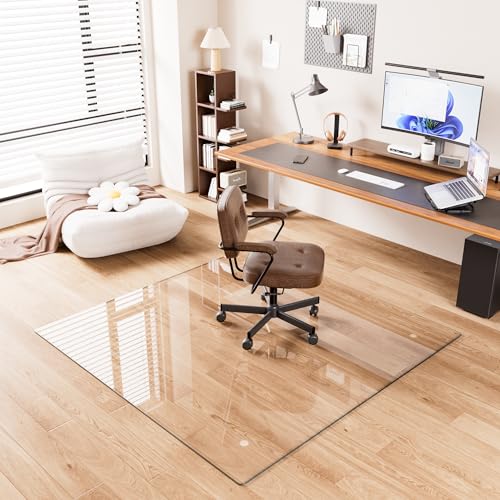 ISTRIPMF 46"x46" Chair Mat for Carpet, Tempered Glass Office Chair Mat with Round Corner, Desk Floor Mat for Office Chair/Rolling Chair/Hardwood Floor with 6 Anti-Slip Pads by ISTRIPMF - Image 8