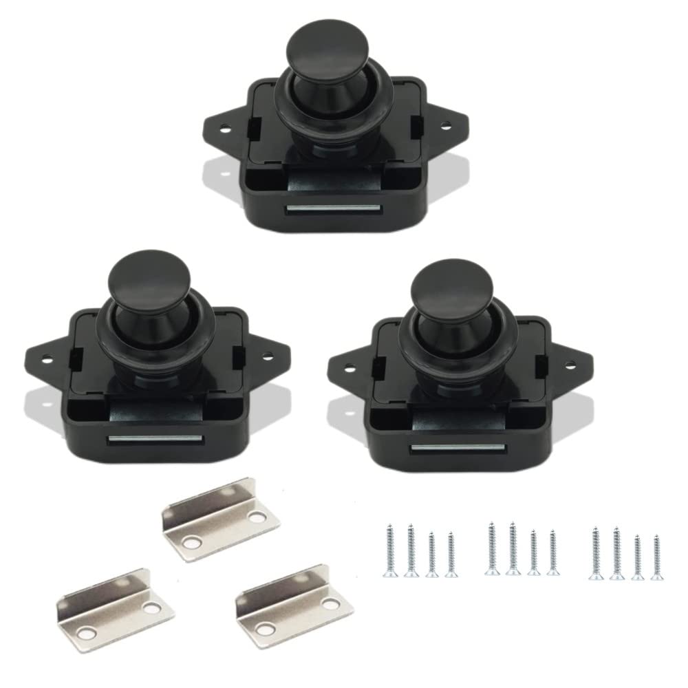 Auto Push Lock, 3 sztuki zatrzasków zatrzaskowych, kolor czarny, do szuflad z zamkiem błyskawicznym, do przyczep kempingowych, jachtów, łodzi, drzwi szafy
