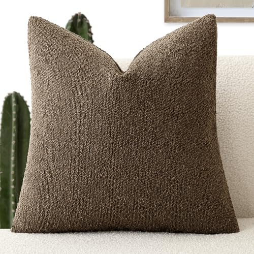 Image of Foindtower Decorative Textured Boucle Throw Pillow Covers Accent Solid Pillow Cases Neutral Soft Cozy Couch Cushion Case for Chair Sofa Bedroom Living Room Home Decor 16x16 Inch,1PC,Chocolate