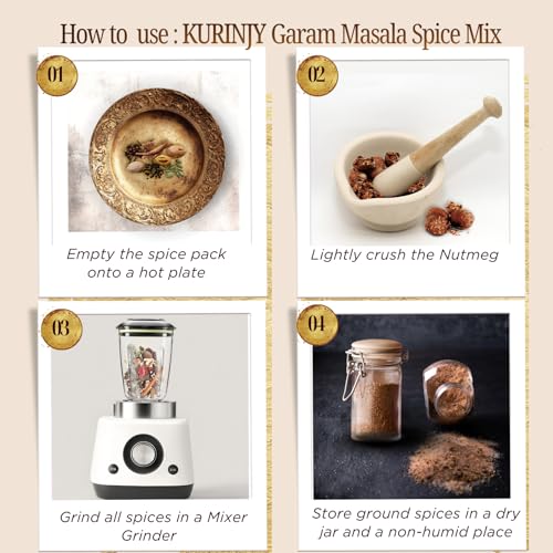 Image of Kurinjy Garam Masala - Whole Spice Mix | Cardamom, True Cinnamon, Clove, Black Pepper, Nutmeg & Mace | Essential-Oil-Rich Kerala Spices | For Rich Aroma & Rewarding Flavour | 50 g