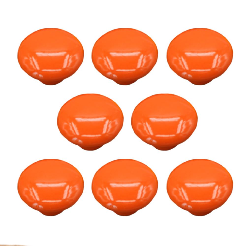 8 Pack Round Drawer Knobs, 32mm Ceramic Single Hole Cabinet Door Handles with Screws, Mushroom Shape Pull Handles for Dresser Cupboard Wardrobe, Orange