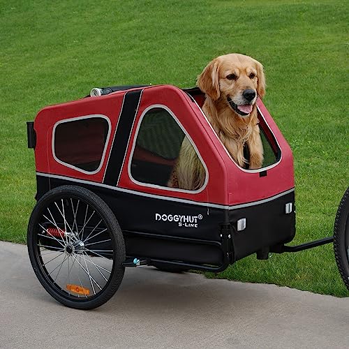 Doggyhut S-Line XL Hundeanhänger & Hundebuggy mit Federung 2 in 1 Hunde Fahrradanhänger Jogger gefedert bis 45 kg (Rot/Schwarz)