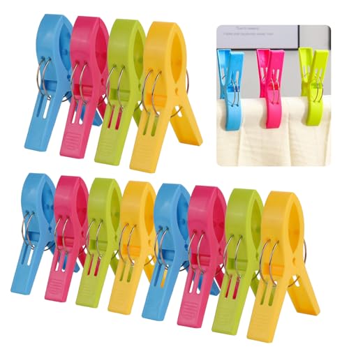 Realjoy 12 pinzas grandes de plástico, resistentes al viento, para la colada, 4 colores, clips de ropa antiviento, pinzas para ropa, toallas, sábanas (12 cm)