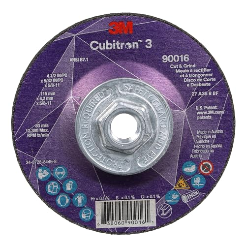 Image of 3M Cubitron 3 Cut and Grind Wheel, 90016, 36+, T27, 4-1 /2 in x 5 /32 in x 5 /8 in-11, Pack of 10, ANSI, Longer Life, Faster Cut, Back-Gouging, Fillet Weld Removal, Cutting, Grinding