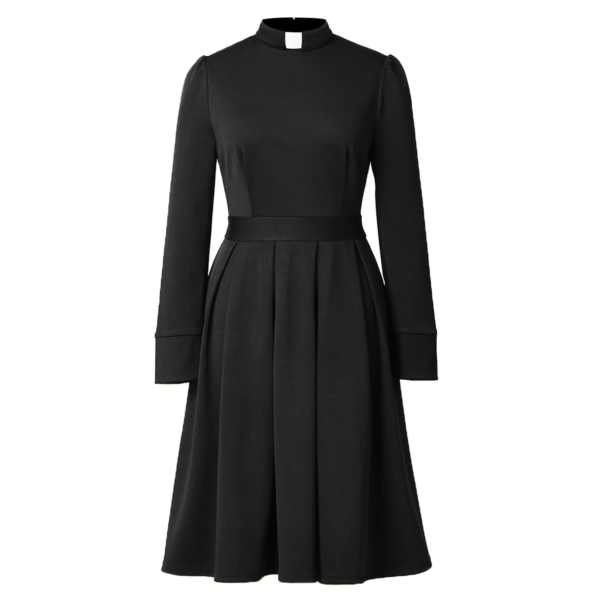 Church Clergy Dress for Women Minister Spring Autumn Long Sleeve Elegant Pleated Dress with Tab Collar