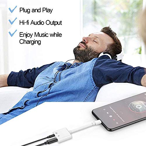 For iPhone 3.5mm Headphone Adapter Splitter Cable Accessories Aux Cable for iPhone8/8 Plus/7/7Plus/11/X/XR 2 in 1 Audio Adapter & Charger Dongle Adaptor Earphone Audio Connector Support All iOS System