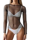 Mingnos Netzoberteil Mesh Oberteil Damen Sexy Durchsichtige Dessous T-Shirt Kleid Festival Outfit Langarm Netz Tops Netzshirt Schwarz