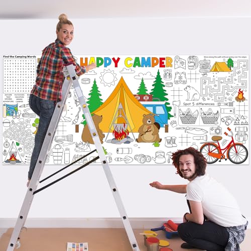 Image of Naozinebi Camping Giant Coloring Poster for Kids Camper Summer Large Coloring Tablecloth Big Paper Sheets Page Camp Table Cloth DIY Activity Game Art Crafts Mat Wall Home Party Decoration Supplies