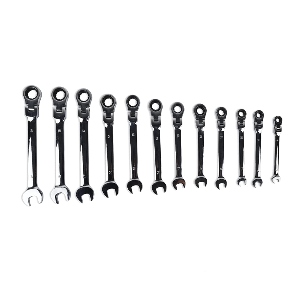 Set di 12 set di chiavi miste, chiave piatta a cricchetto, 8-19 mm, chiavi miste con valigetta attrezzi per riparazione auto e lavori fai da te (chiave flessibile)
