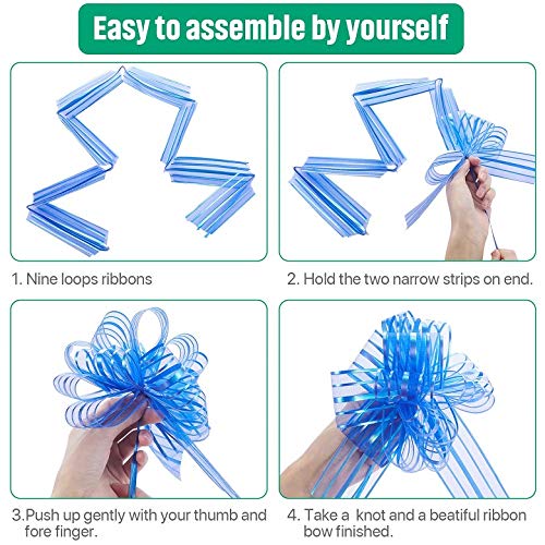 APOLLINE INDIA Light Blue Colour Pull Bow Organza Striped Ribbon String with 35'' Long Tulle Tails for Party Wedding Cars Birthday Decorating Gifts Bridal Gift Wrapping Bows Gift Bows (Pack of 10) 1