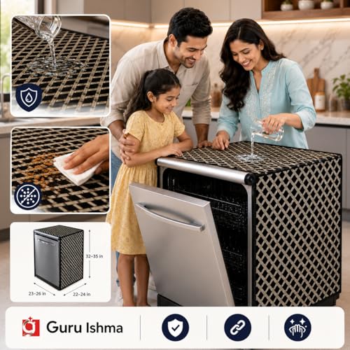 Image of Waterproof Dishwasher Cover for 12 to 15 Place Setting | Suitable with Bosch, LG, IFB, Hafele, Faber & More | Dustproof Appliance Protector Zip Cover Universal Fit-(63X63X88cms Design 15)