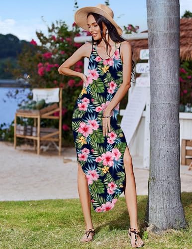 Image of Zeagoo Women's Casual Sundress Summer Maxi Sleeveless V Neck Split Boho Beach Dress Travel Vacation Dress with Pockets