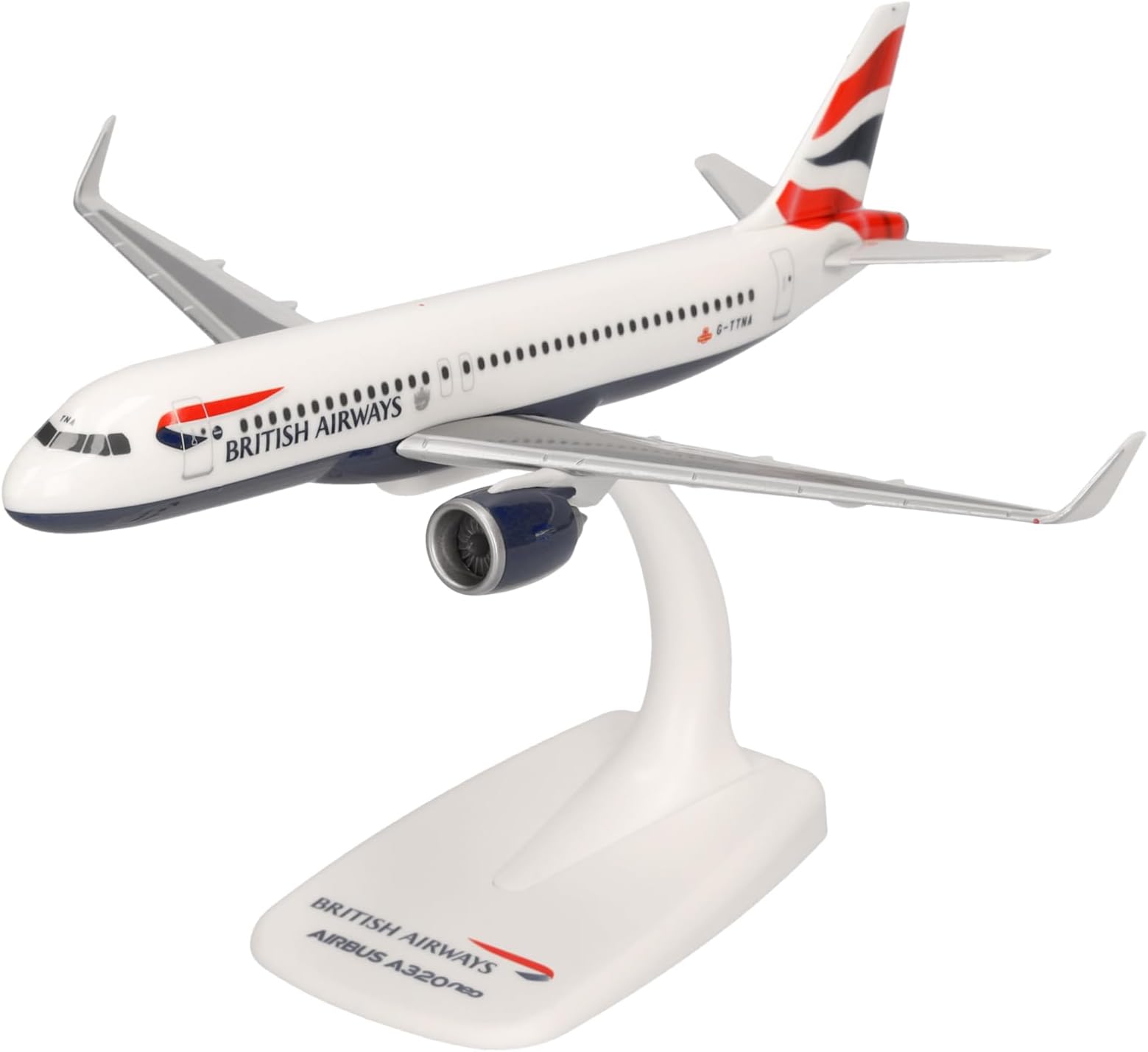 Snap-Fit airplane model British Airways Airbus A320 Neo - G-TTNA on scale of 1:200, plastic miniature with pedastal, model building, collectors edition