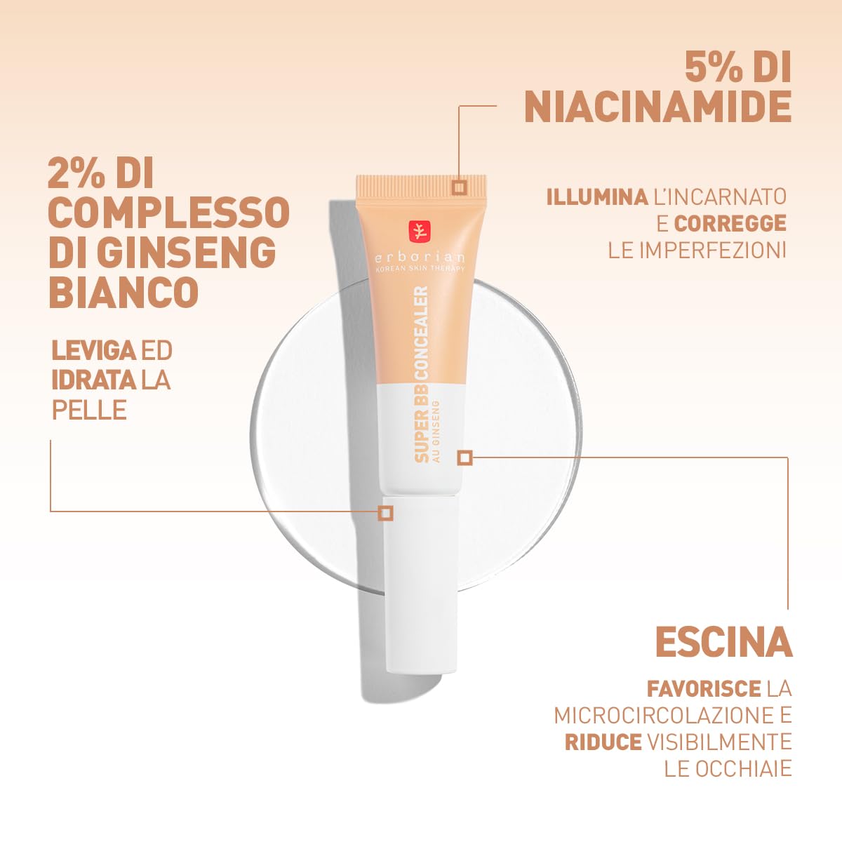Erborian - Super BB Concealer – Correttore ad alta coprenza arricchito con Niacinamide e SPF 25 - Correttore per gli occhi idratante, finitura naturale – Trattamento Cosmetico Coreano