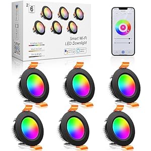 2 Inch Smart Recessed Lighting, 6 Pack WiFi Black LED Downlight 5W 120V, Dimmable RGBCW 2700-6500K Color Changing, Compatible with Alexa/Google, Ceiling Lights with LED Driver