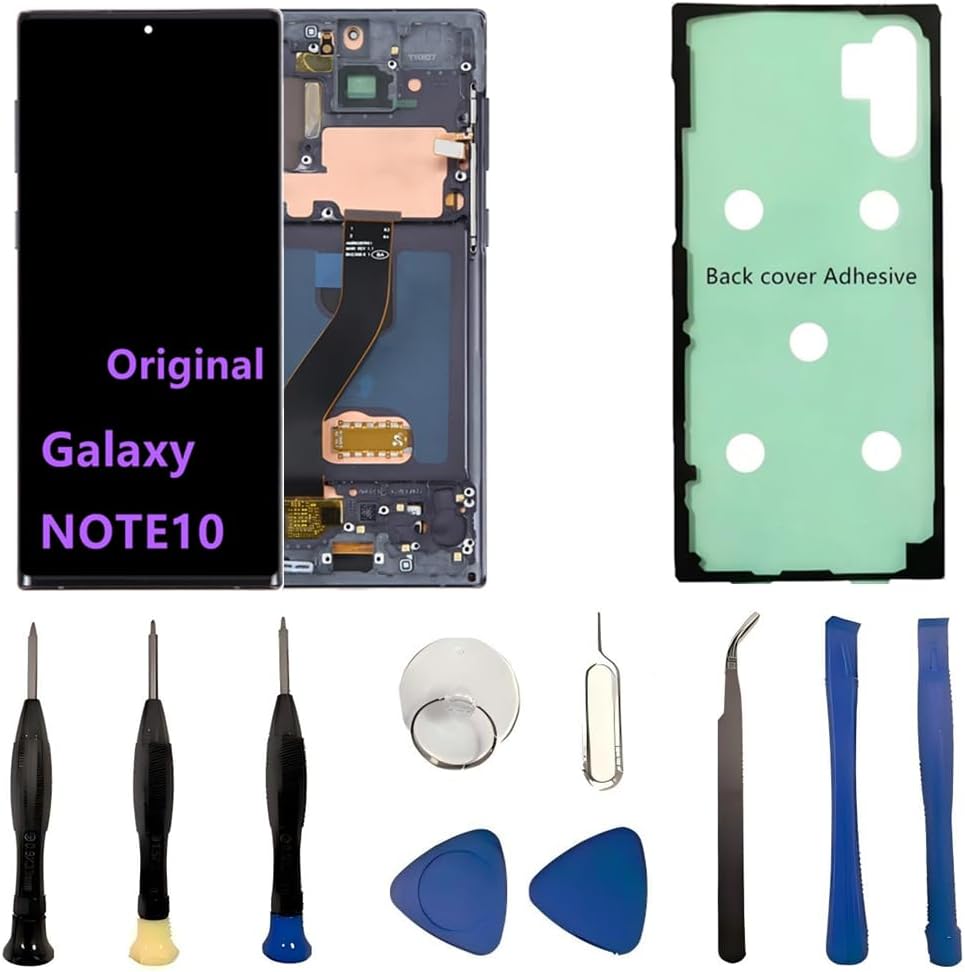Original 6.3" AMOLED Display for Samsung Galaxy NOTE10 Screen Replacement OEM NOTE10 5G SM-N970U SM-N970U1 Display Touch Screen Digitizer Assembly (with Black Frame+Back Cover Adhesive+Tools)