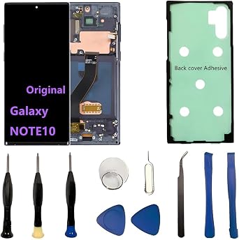 Original 6.3" AMOLED Display for Samsung Galaxy NOTE10 Screen Replacement OEM NOTE10 5G SM-N970U SM-N970U1 Display Touch Screen Digitizer Assembly with Black Frame+Back Cover Adhesive+Tools