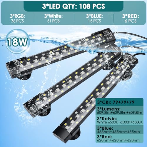 Image of hygger Dual-Channel Controller Submersible Aquarium LED Light, 24 /7 Mode Full Spectrum Hidden Fish Tank Light with 3 Rows Beads 7 Colors Auto On Off, Adjustable Timer Brightness (3)