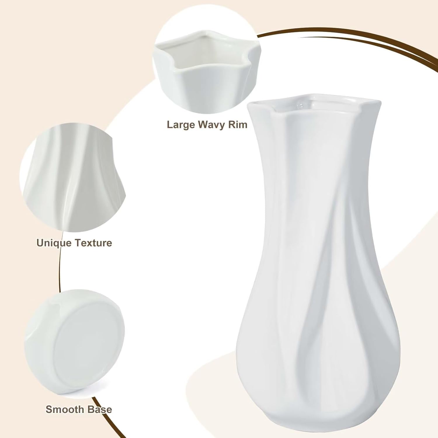 White Ceramic Vase, Flower Vase Dried Flower Vase for Modern Home Decor, Unique Swirl Texture Decorative Vase, for Living Room Fireplace Bedroom Kitchen, 8.66" H