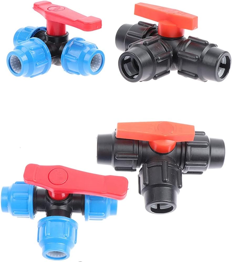 lever ball valves,ball valve,1Pcs Useful PE Three-Way Fast Connection Pipe Valve,Plastic T-Type Valve,ID 20mm 25mm 32mm 40mm 50mm Three-Way Valve Connector (Size:Black 25mm) (Size : Blue 2 ( Color : P
