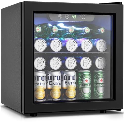 Beverage Refrigerator Cooler – 12 Bottle 50 Can Mini Fridge with Glass Door, Soda Wine Beer Drink Fridge – Small Refrigerator for Office Home Bedroom Dorm Bar, 1.3 Cu.Ft, Black