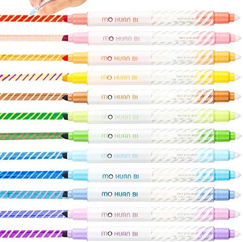Magic Highlighters, Color Changing Highlight Pens Tomorotec Dual Tip Chisel Tip Assorted Highlighter Pen Marker Assorted Fluorescent [12 Pack]