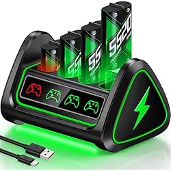 Upgraded Fast Charging Rechargeable Battery Packs with Light Control,4 x 5520mWh Replacement Batteries with Charger Dock for Xbox Series X|S, One S/X/Elite Controllers, Cases and Storage Sets,L