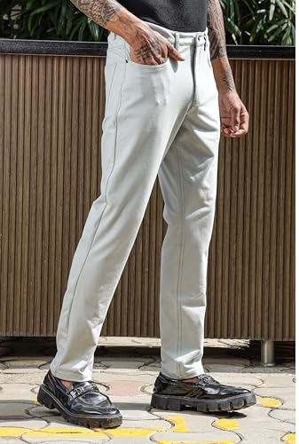 Image of ONE SKY Premium Men's Flexi Waist Casual Pants Cotton Blend Stretchable Chinos | Slim Fit Stylish Office Fashion Trousers for Office, Party | Men Formal Pant