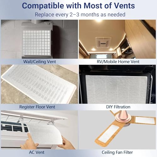 Image of Air Vent Filters, MERV 8 Cut to Fit, 20 inch x 99 inch | Makes Up to 60 Filter Pieces, Electrostatic Filter Material, For Floor, Ceiling and Furnace Vents, 48 Adhesive Hook Tapes
