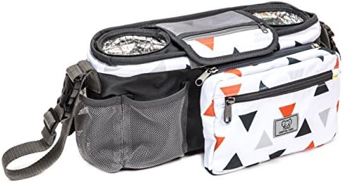 Best Stroller Organizer, Premium Quality - Fits All Strollers, Deep Insulated Cup Holders, Removable Pouch, Large Expandable Mesh Pockets for iPhones, Diapers, Toys & More (Perfect Baby Shower Gift)