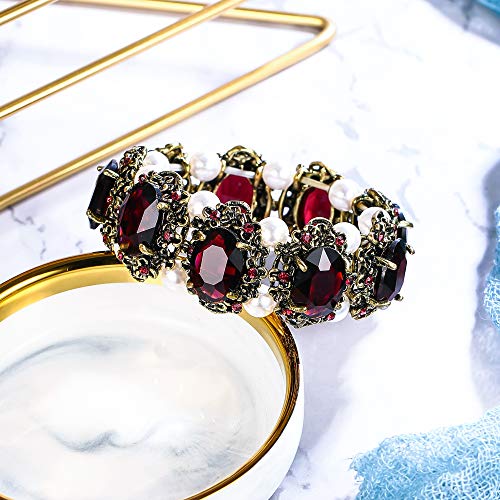 Brilove Victorian Style Stretch Bracelet For Women Crystal Simulated Pearl Multi Floral Cameo Inspired Oval Bracelet Amethyst Antique-Gold-Toned #TOP2