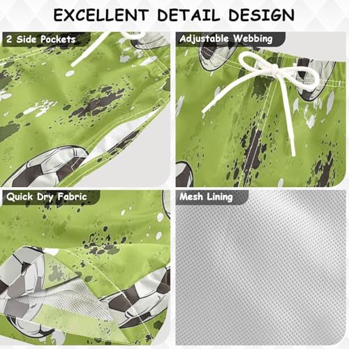 Boys Beach Board Shorts Green Soccer Ball Swim Trunk Teen Swimwear 8-16Y3