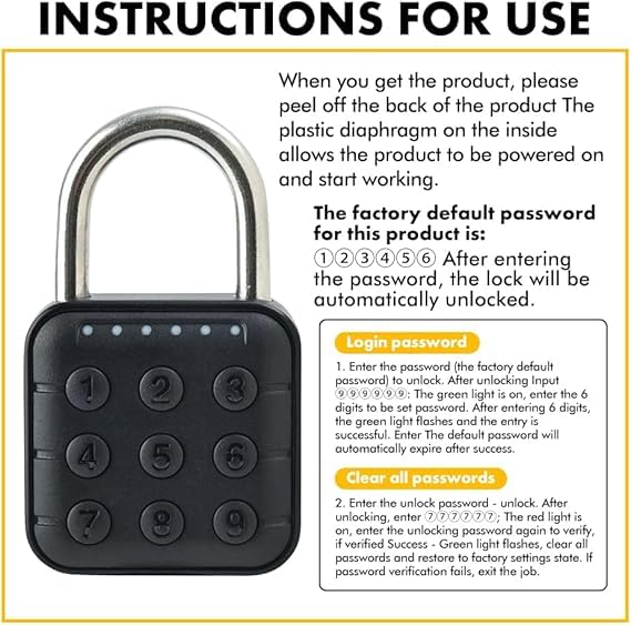 Jukusa 6 Digit Password Locker Lock Aluminum Alloy Code Digital Padlock, Push Button Safe Security Padlock, Combination Padlock for Gym and School Lockers(Black) 1