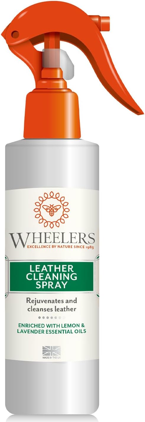 Wheelers Natural Leather Cleaning Spray (300ml) Infused with Lemon and Lavender Essential Oils, Plant-Based Leather Restorer for Sofas, Car Seats, Shoes, Jackets, Belts and More - Made in UK