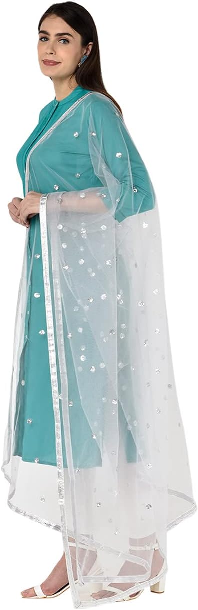 DUPATTA BAZAARWomen's Embellished Silver Net, Silver, Free