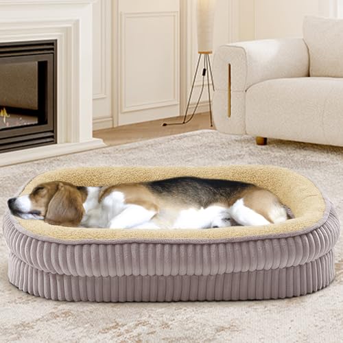 DEBANG HOME Orthopedic Dog Bed for Medium Dogs Breeds, High Density Egg Crate Foam Dog Sofa Beds,Oval Kennel Bed, Pet Couch Bed with Four Sided Bolster, Removable Washable Cover& Non-Slip Bottom