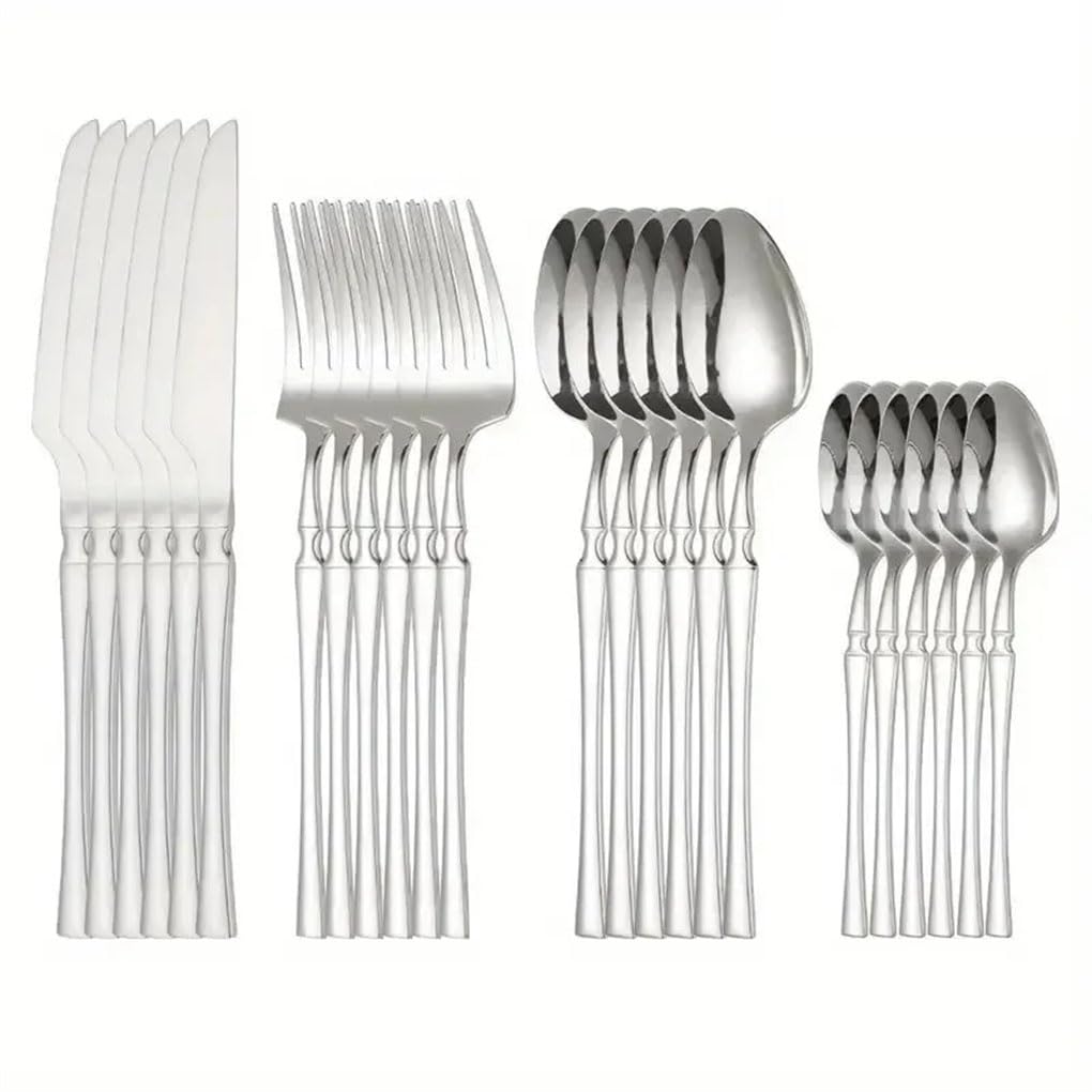 24-teiliges goldenes Besteckset aus Edelstahl, Elegantes Messer-, Gabel- und Löffelset für Familienrestaurants, hochwertiges Küchenzubehör (24-teilig, Silber)