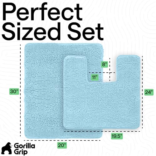 Image of GORILLA GRIP Bathroom Rug Sets, Soft Chenille 2 Piece Area Rugs Set, Toilet Base Mat and 30x20 Carpet, Absorbent Microfiber Washable Mats Dry Quickly, Home Decor and Bath Room Accessories, Sky