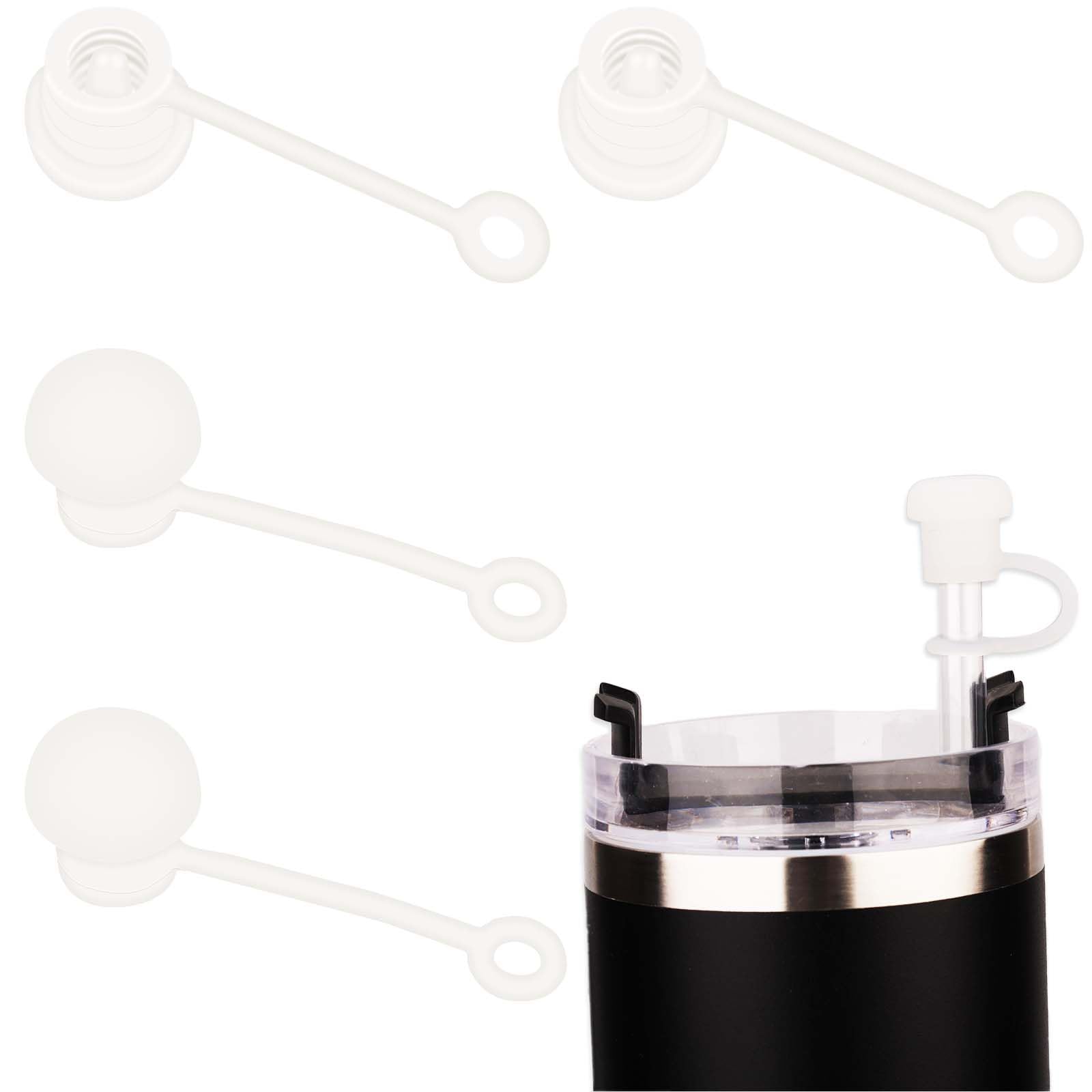 4pcs Straw Covers Cap, Reusable Spill Proof Stopper Straw Cover Cap Silicone Dust Resistant Straw Toppers 6-10mm in Diameter Simple Straw Protector Cover for Stanley Cup (White)