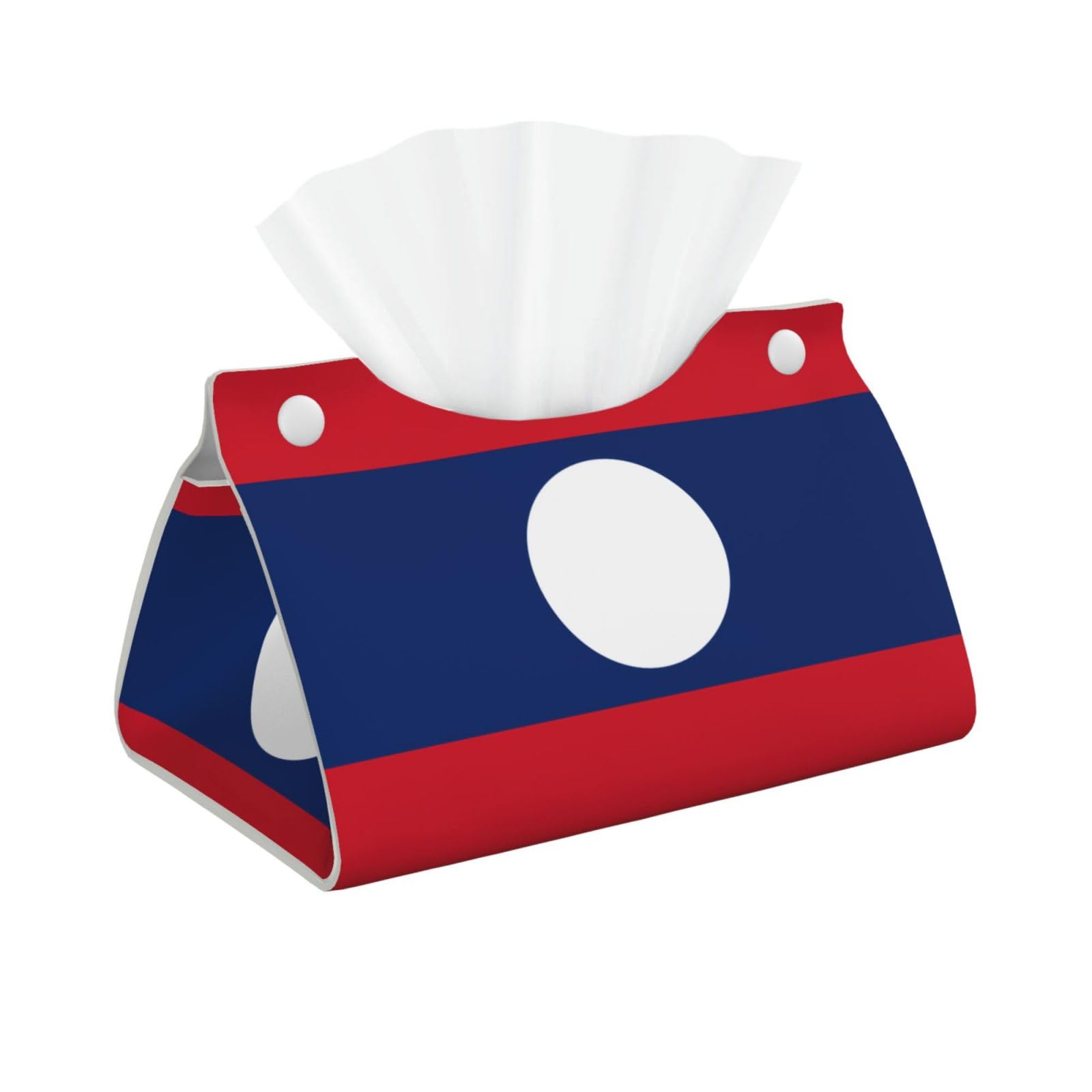 Flag of Laos Long Leather Tissue Box Cover-Waterproof PU Leather Tissue Holder for Bathroom, Decorative Rectangular Tissue Case
