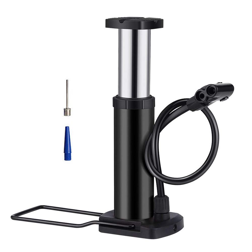 Greallthy Bike Pump, Portable Mini Bicycle Floor Pump Foot Activated Bicycle Tire & Air Pump Compatible with Presta & Schrader Valves Aluminum Alloy Barrel Free Gas Needle