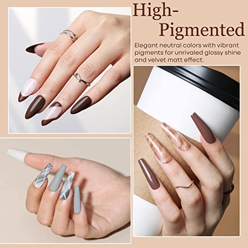 Image of DUDUSTRONG Bolt Bee Gel Glossy Finish Nail Polish Kit Brown Gel Nail Polish Set, 6 Colors Nude Gel Polish Winter Grey Neutral For Women Girls (B2 Coffee Time (069+02+05+136+1+59)), 90 Ml