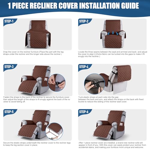 Image of TAOCOCO 100% Waterproof Recliner Covers, Reversible Recliner Couch Cover for Reclining Chair, Washable Couch Protector for Pets Kids (1 Seater 22 inch, Coffee)