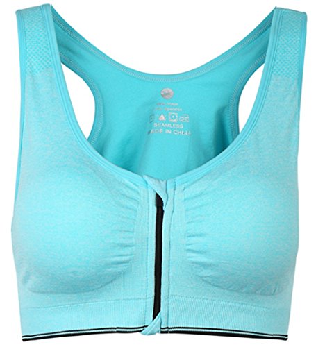 ohlyah Women s Zipper Front Closure Sports Bra Racerback Yoga Bras (XXL 40C 40D 42B 42C, Green)
