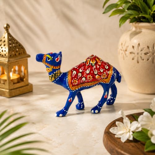 Image of eCraftIndia Handcrafted Multicolor Camel Showpiece for Home Decor | Traditional Rajasthani Painted Camel Figurine | Decorative Table Accent, Office Desk Decor & Ethnic Gifting Item