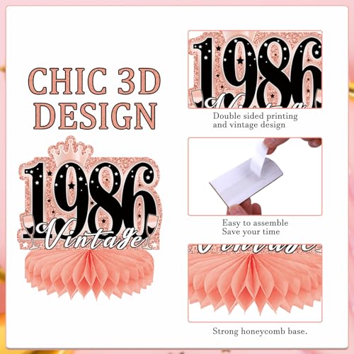 Image of 40th Birthday Decorations Woman - 9PCS Vintage 40th Birthday Party Table Decorations Rose Gold Table Honeycomb Centerpiece Decorations Supplies for Forty Year Old Party Women