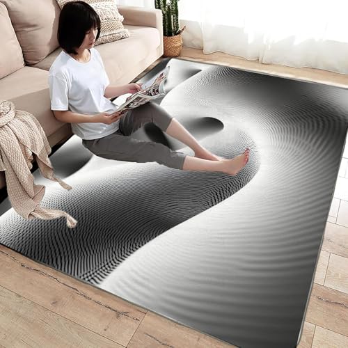 Impression 3D tapis géométrique blanc lavable pour salon et chambre